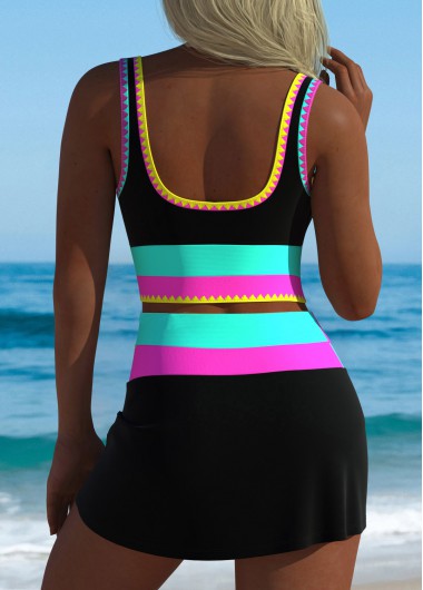 Black swimwear,Contrast Color swimwear,ROTITA Black High Waisted Patchwork Bikini Set