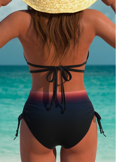 Multi Color swimwear,Ombre swimwear,ROTITA Multi Color Ombre Mid Waisted Bikini Set