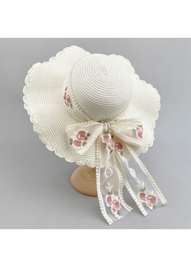 White accessories,Floral accessories,Plants accessories,White Color Floral Print Acrylic Hat
