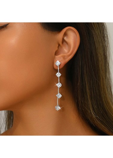 Silver jewelry,Silver Color Square Copper Material Earrings