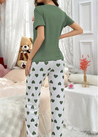 Sage Green loungewear,Heart loungewear,Heart Print Sage Green Lounge Top and Pants