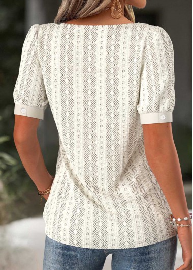 Beige tops,Plain Color tops,ROTITA Beige Asymmetrical Neck Short Sleeve T Shirt