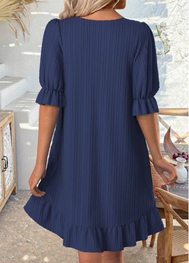 Navy dresses,Plain Color dresses,Everyday dresses,Casual dresses,ROTITA Navy Round Neck Half Sleeve Dress