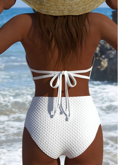 White swimwear,Plain Color swimwear,ROTITA Mid Waisted White V-Neck Bikini Set