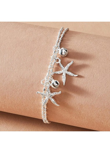 Silver jewelry,Animal Print jewelry,Silver Iron Starfish Design Layered Anklet