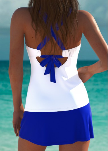 Royal Blue swimwear,Floral swimwear,Plants swimwear,ROTITA Royal Blue Floral Print Mid Waisted Tankini Set