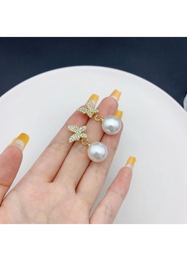 Golden jewelry,Animal Print jewelry,Golden Alloy Pearl Butterfly Design Earrings