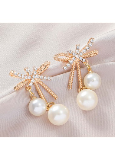 Golden jewelry,Golden Color Bow Alloy Detail Earrings