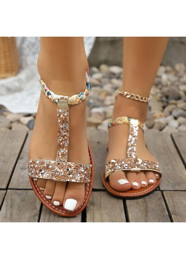 Golden shoes,Contrast Color shoes,Golden Rubber Falt Peep Toe Sandals