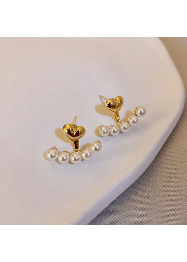 Golden jewelry,Heart jewelry,Heart Design Golden Pearl Detail Earrings