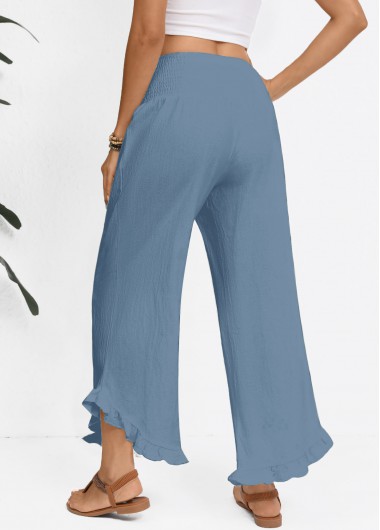 Dusty Blue bottoms,Plain Color bottoms,Dusty Blue Wide Leg Elastic Waist High Waisted Pants