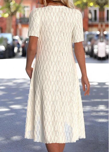 Beige dresses,Plain Color dresses,Everyday dresses,Casual dresses,ROTITA Beige Round Neck Short Sleeve Dress