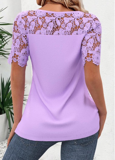 Purple tops,Plain Color tops,ROTITA Purple Round Neck Short Sleeve T Shirt