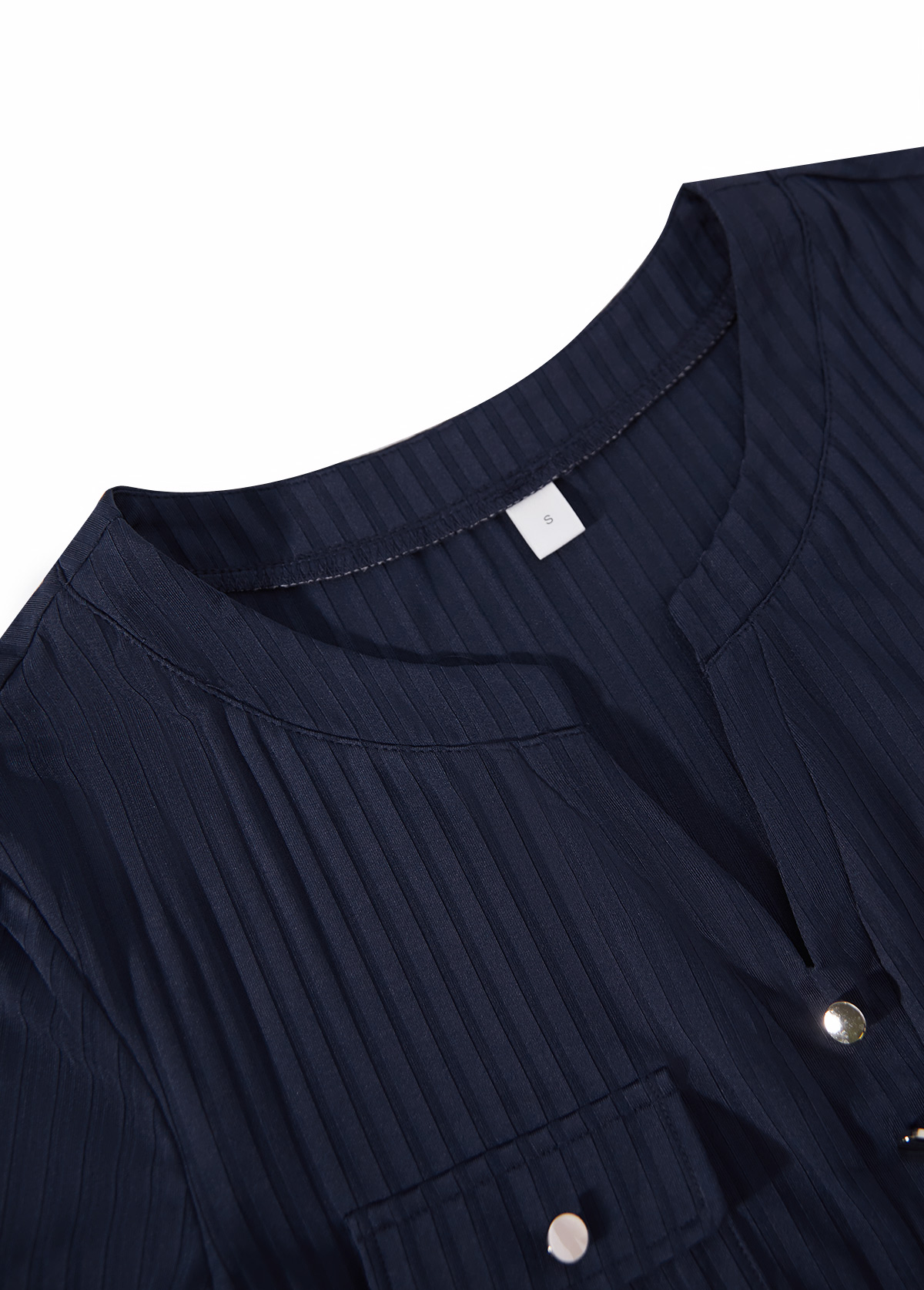 Navy tops,Plain Color tops,ROTITA Button Navy Split Neck Short Sleeve Blouse
