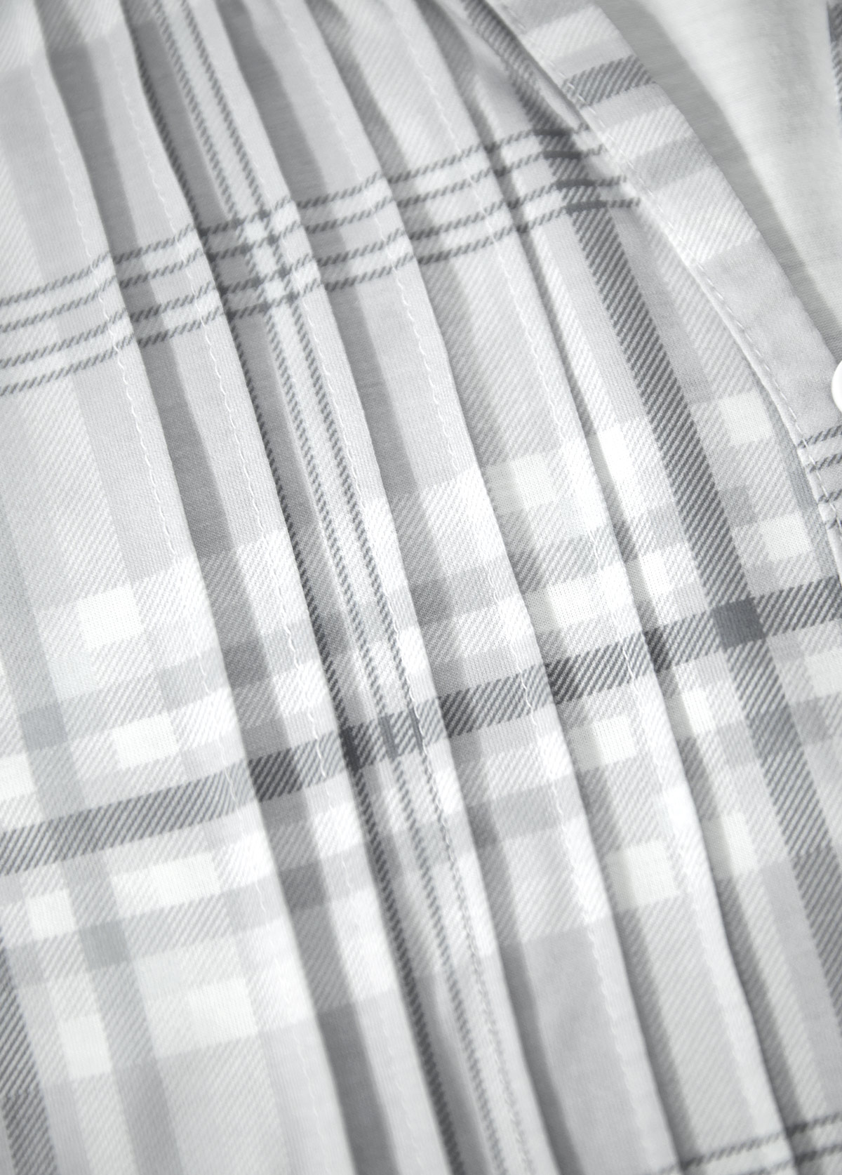 Grey tops,Plaid tops,Striped tops,Geometric tops,ROTITA Tuck Stitch Plaid Grey Split Neck T Shirt