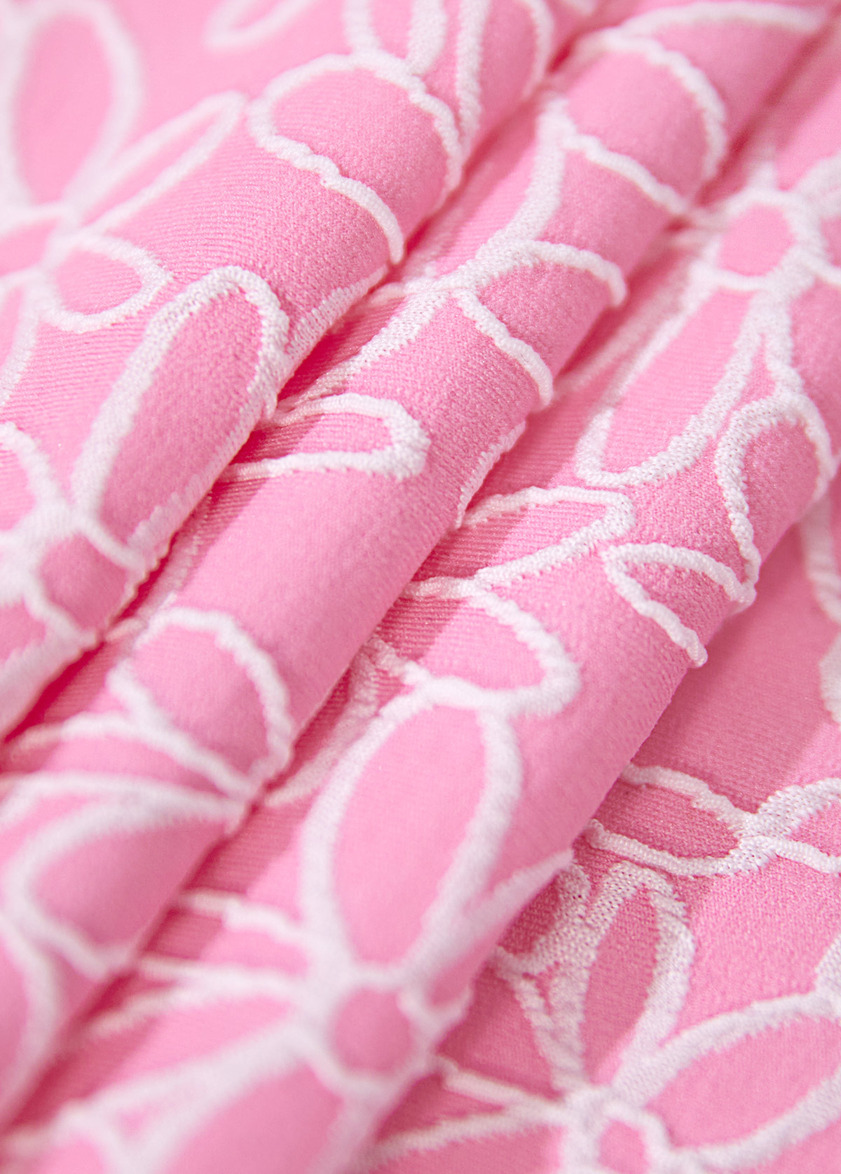 Pink swimwear,Plain Color swimwear,ROTITA Square Neck Jacquard Pink One Piece Swimdress