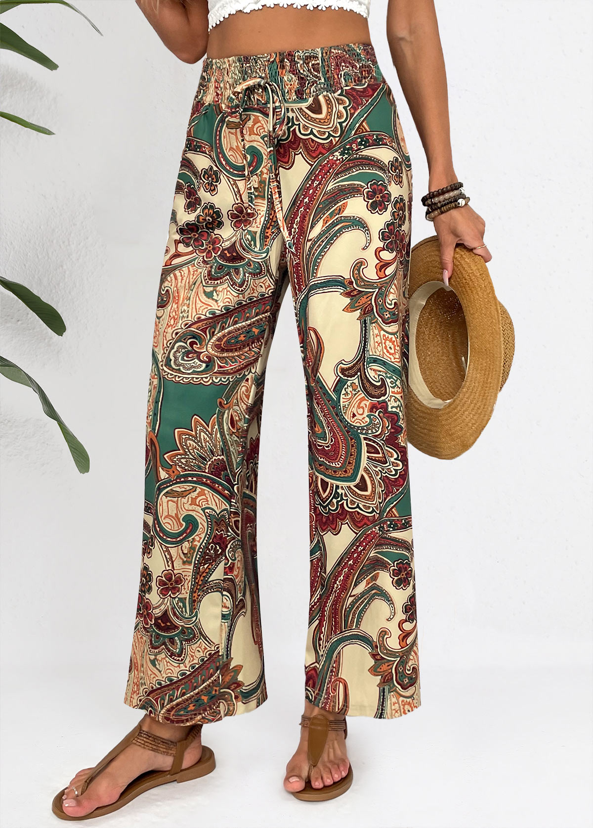 Light Camel bottoms,Tribal bottoms,Soft Tribal Print Light Camel Wide Leg Pants
