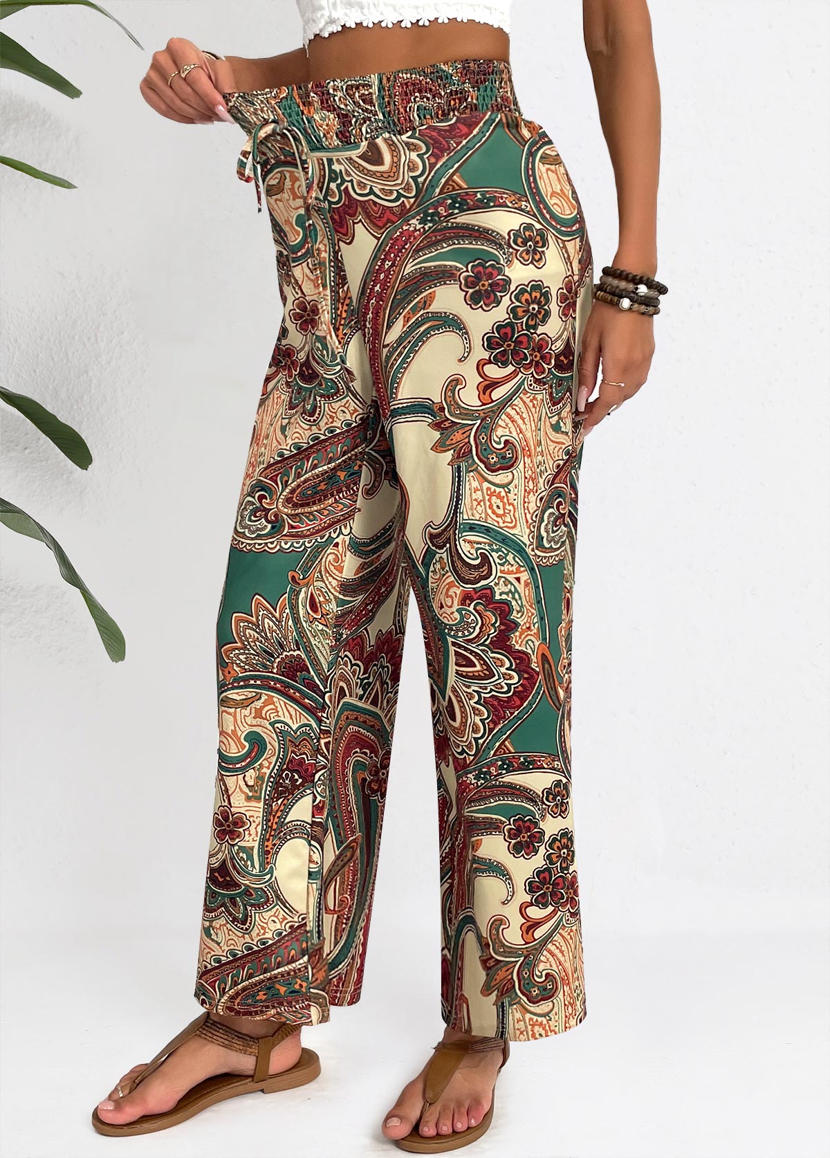 Light Camel bottoms,Tribal bottoms,Soft Tribal Print Light Camel Wide Leg Pants
