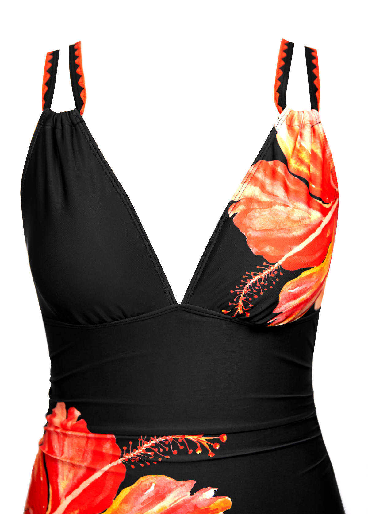 Orange swimwear,Floral swimwear,Plants swimwear,ROTITA Circular Ring Orange Floral Print One Piece Swimwear