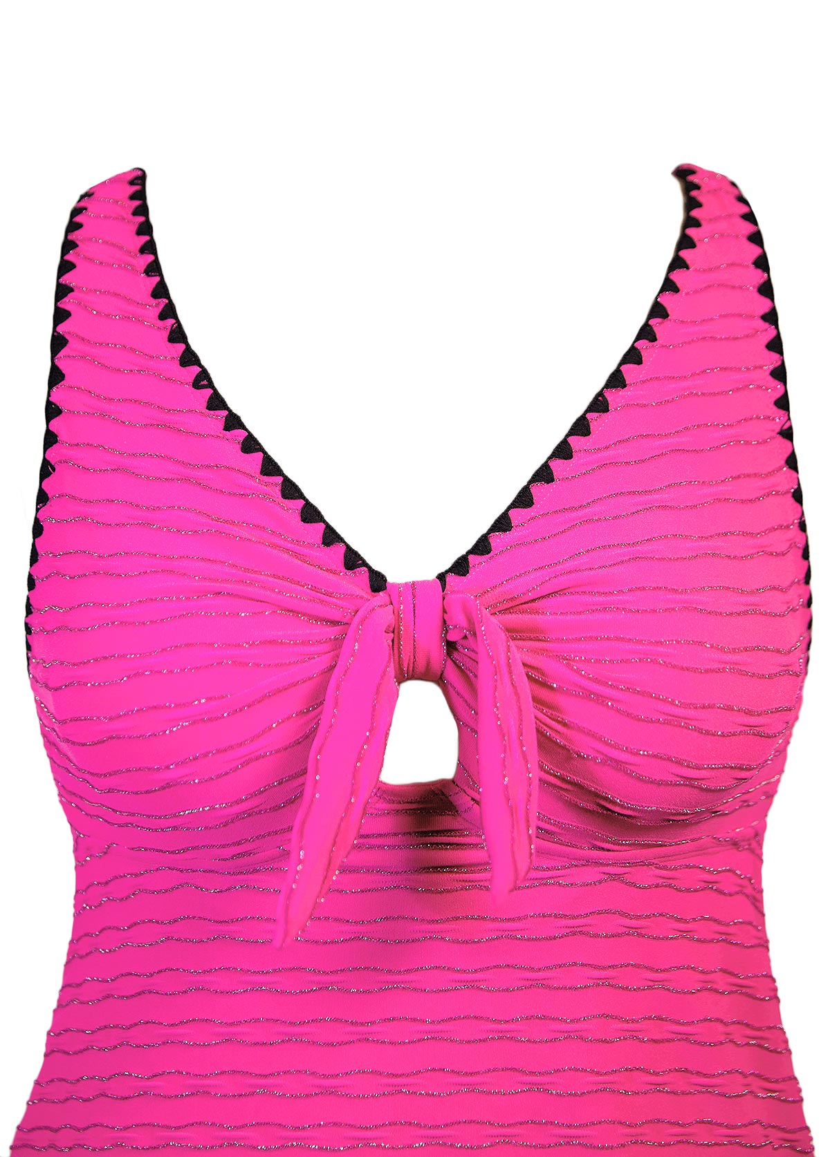 Hot Pink swimwear,Plain Color swimwear,ROTITA Jacquard Hot Pink Mid Waisted Tankini Set