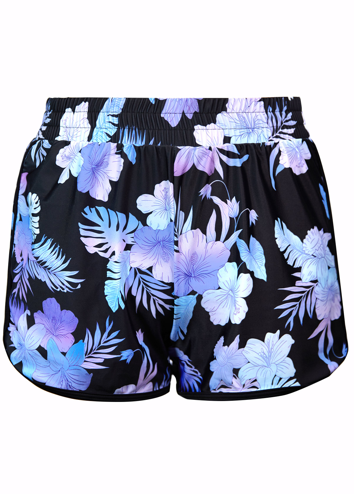 Black plus size,Floral plus size,Plants plus size,ROTITA Plus Size Mid Waisted Contrast Binding Black Tankini Set