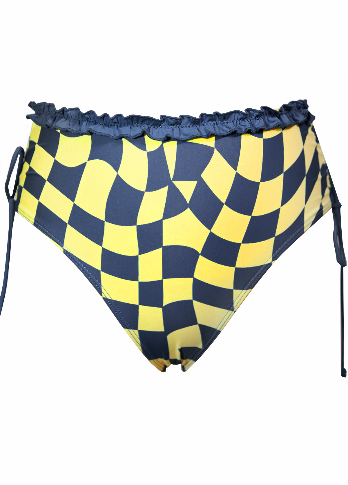 Light Yellow swimwear,Plaid swimwear,Geometric swimwear,ROTITA Two Piece Light Yellow Plaid Mid Waisted Bikini Set