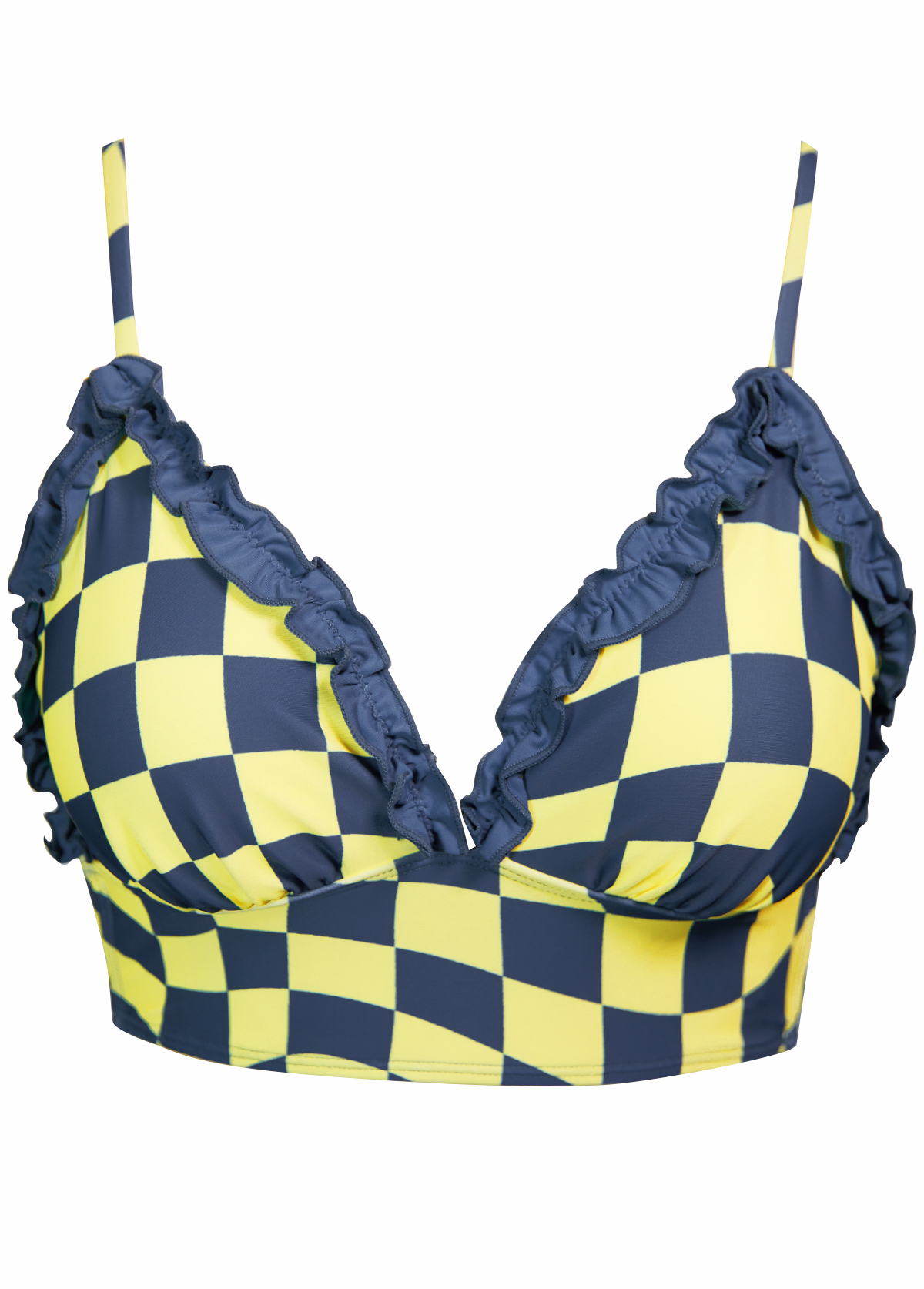 Light Yellow swimwear,Plaid swimwear,Geometric swimwear,ROTITA Two Piece Light Yellow Plaid Mid Waisted Bikini Set