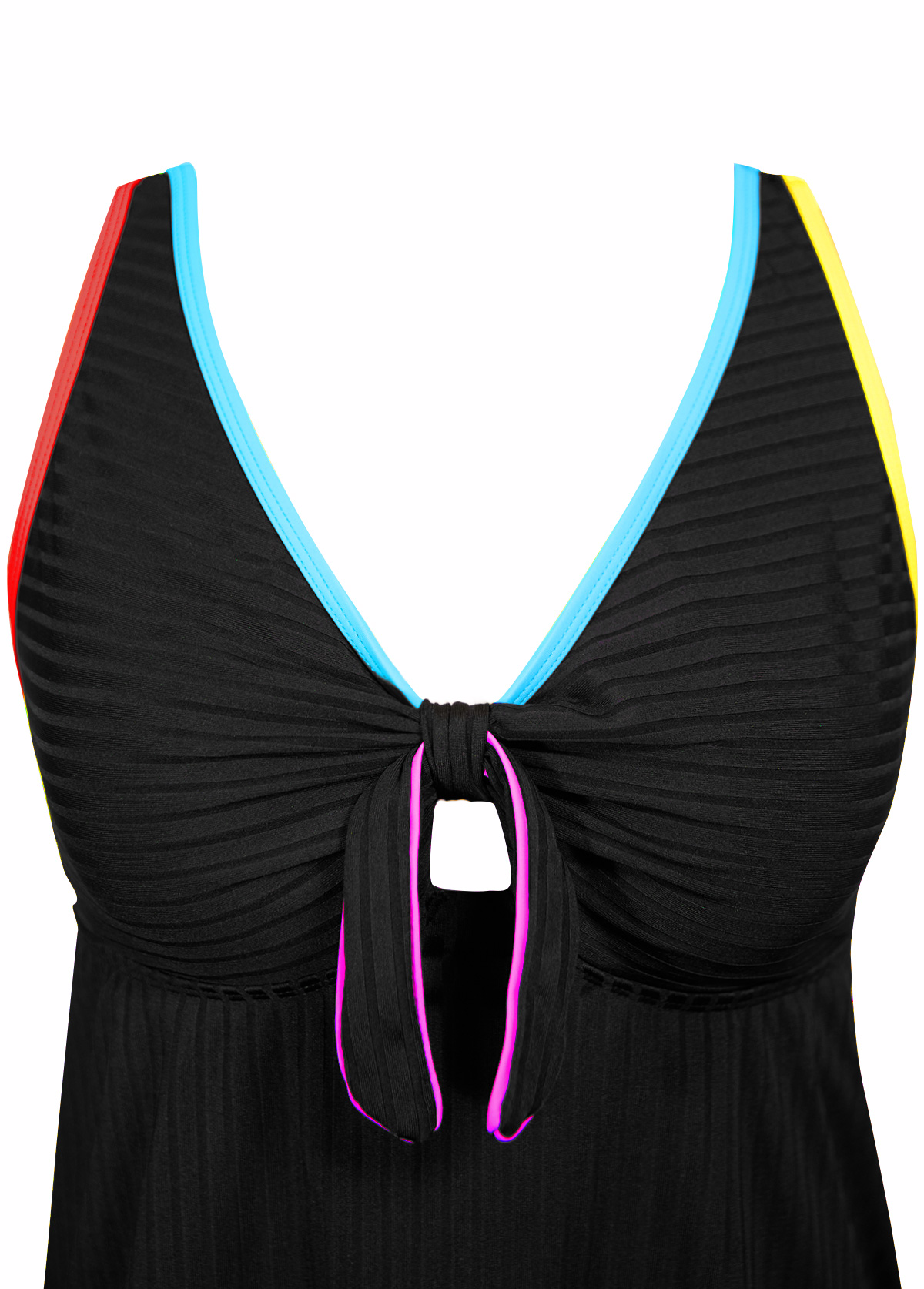 Black swimwear,Contrast Color swimwear,ROTITA Two Piece Black Mid Waisted Tankini Set