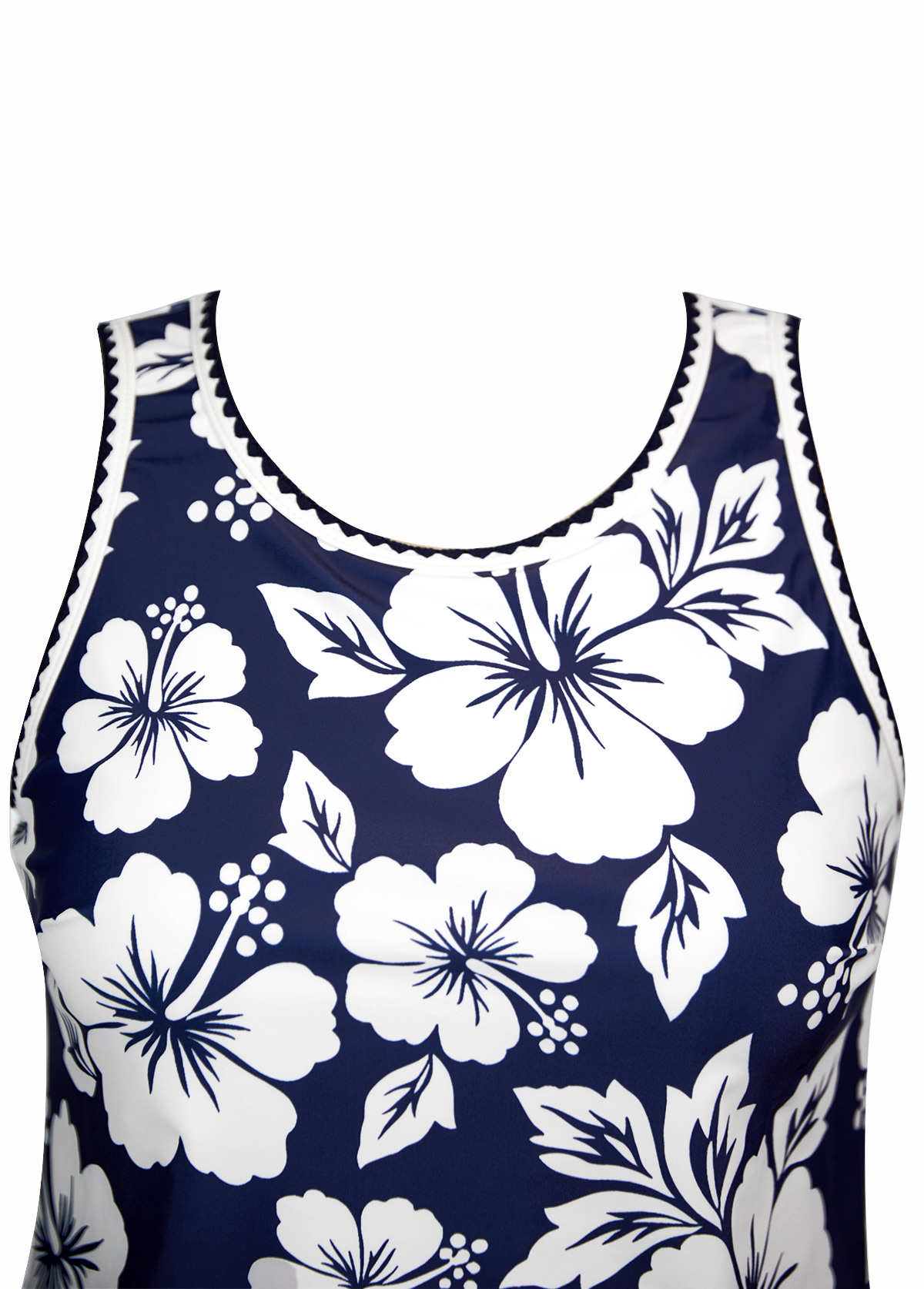 Blue swimwear,Floral swimwear,Plants swimwear,ROTITA Contrast Binding Blue Floral Print Mid Waisted Tankini Set