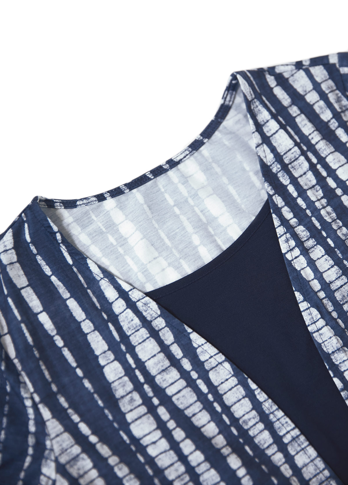 Navy tops,Tie Dye tops,ROTITA Patchwork Tie Dye Print Navy Fake Two Piece Twinset