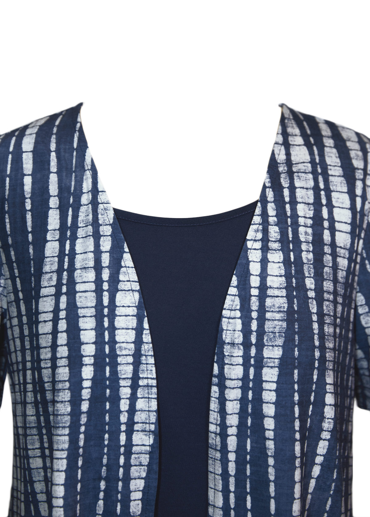 Navy tops,Tie Dye tops,ROTITA Patchwork Tie Dye Print Navy Fake Two Piece Twinset