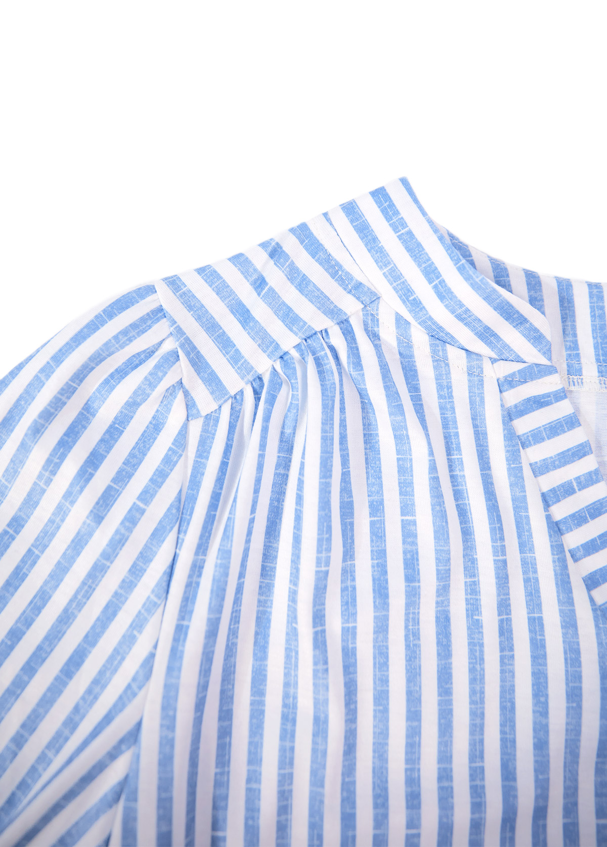 Blue tops,Striped tops,Geometric tops,ROTITA Split Striped Blue Short Sleeve Blouse
