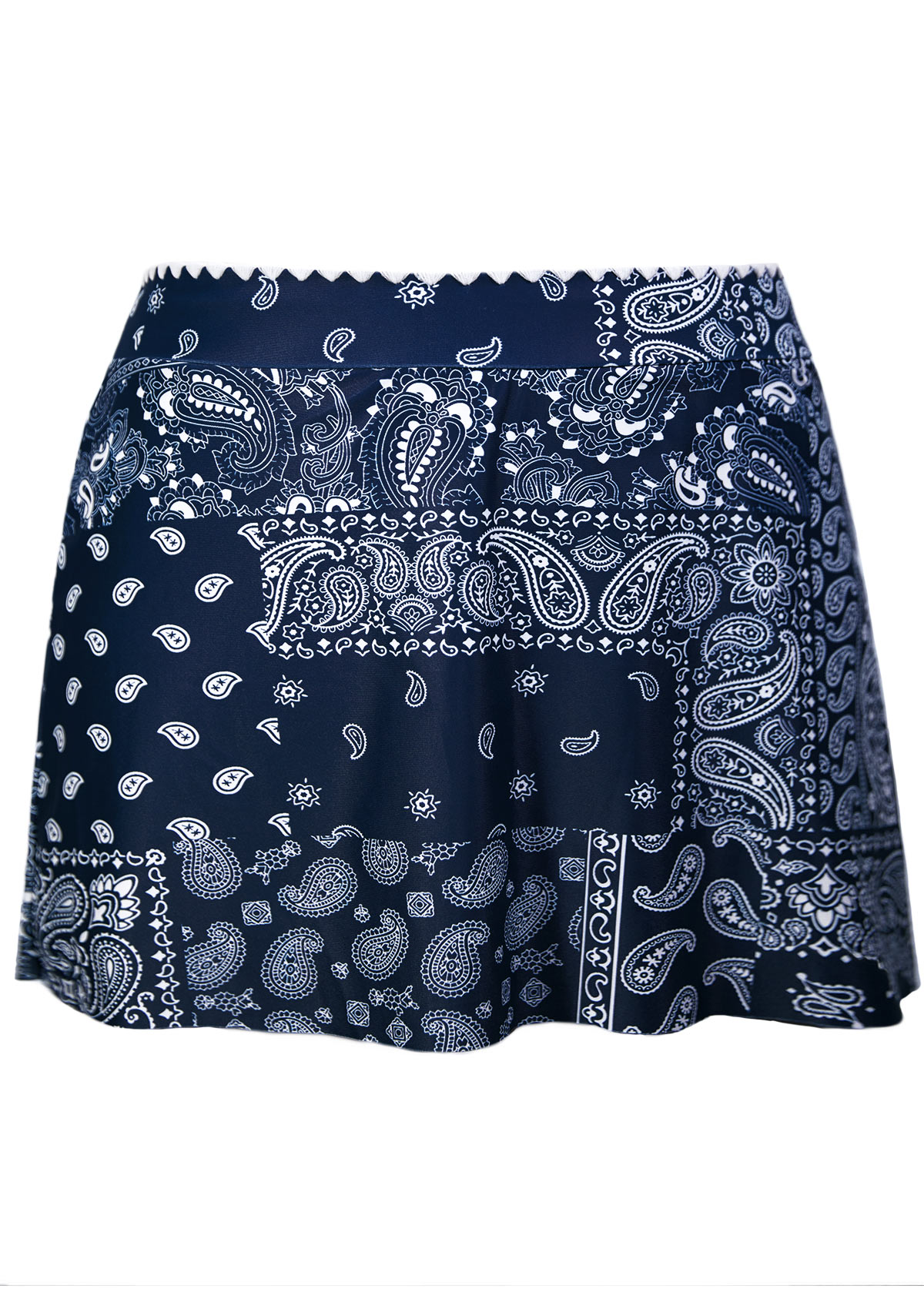 Navy swimwear,Paisley swimwear,ROTITA Contrast Binding Navy Paisley Print Mid Waisted Tankini Set