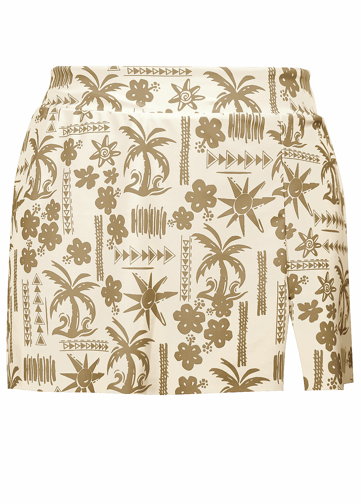 Beige swimwear,Plants swimwear,ROTITA Ruched Beige Tropical Plants Print Mid Waisted Tankini Set