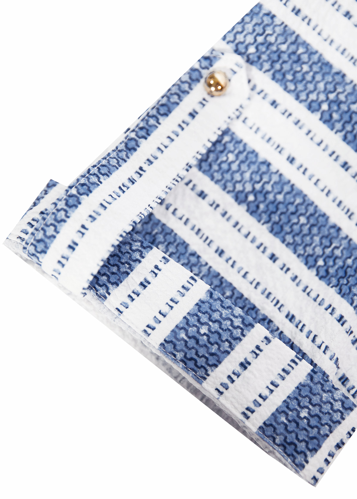 Blue tops,Geometric tops,Striped tops,ROTITA Geometric Print Blue Round Neck Short Sleeve Blouse