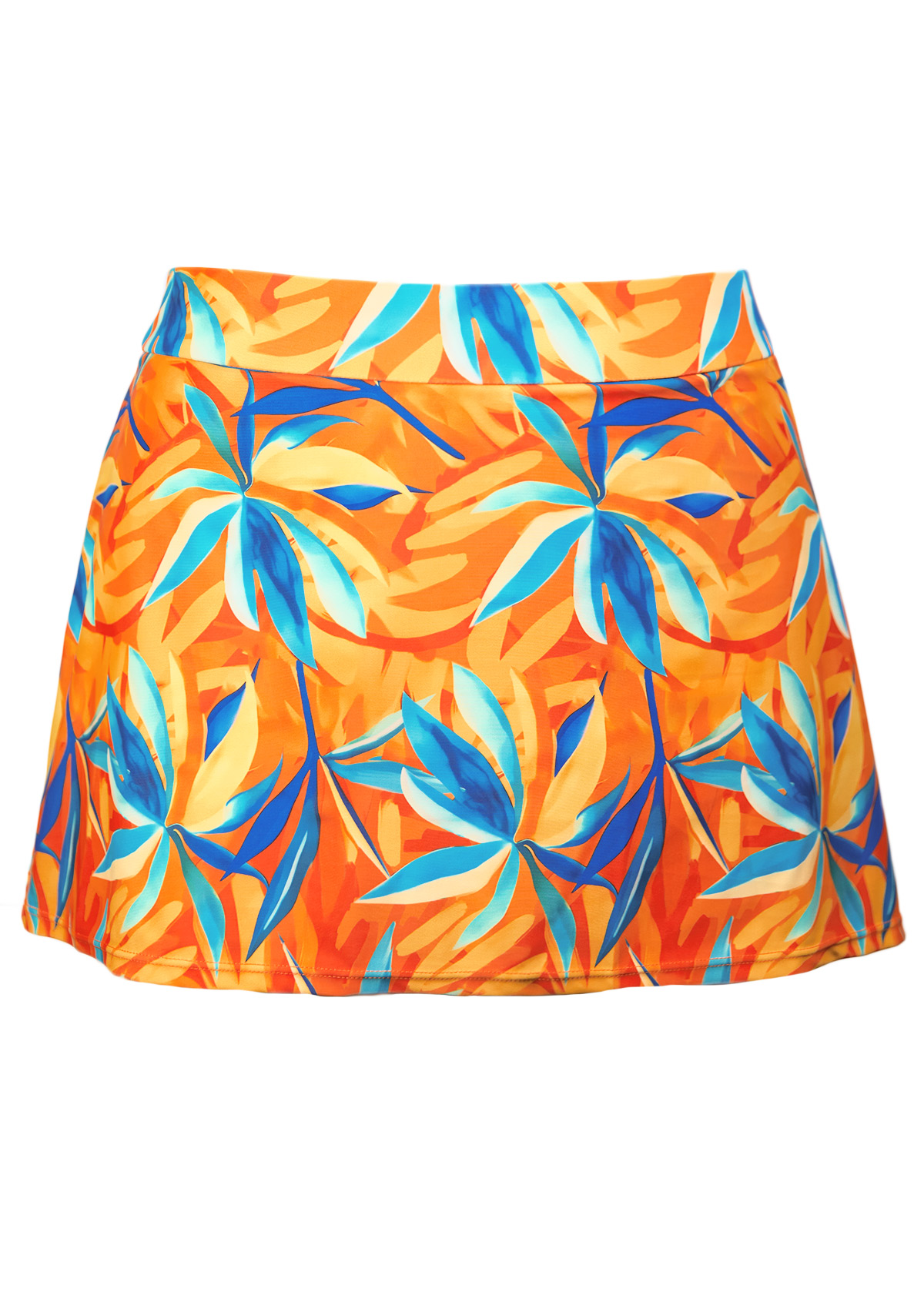 Orange swimwear,Plants swimwear,ROTITA Orange Leaf Print Mid Waisted Tankini Set