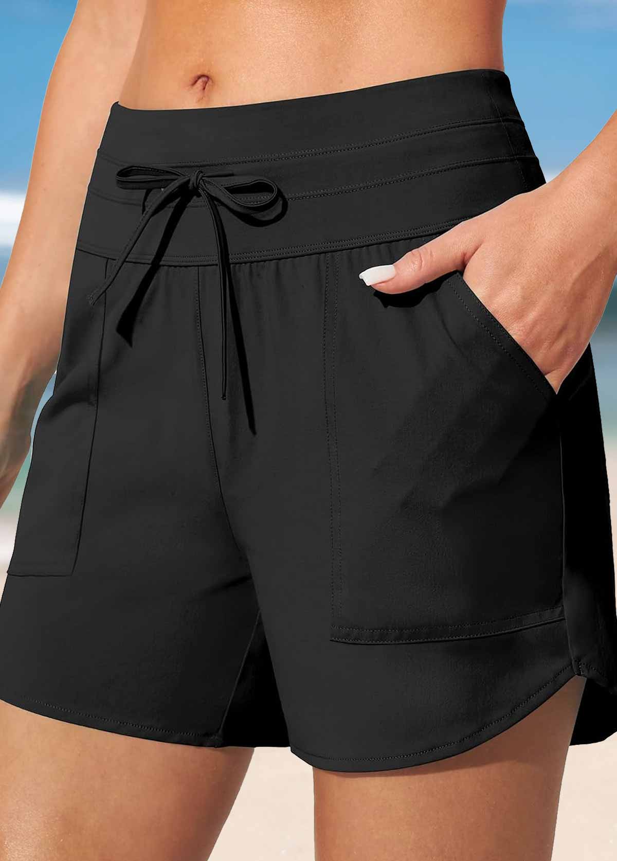Black swimwear,Plain Color swimwear,ROTITA Black Color Mid Waisted Swim Shorts