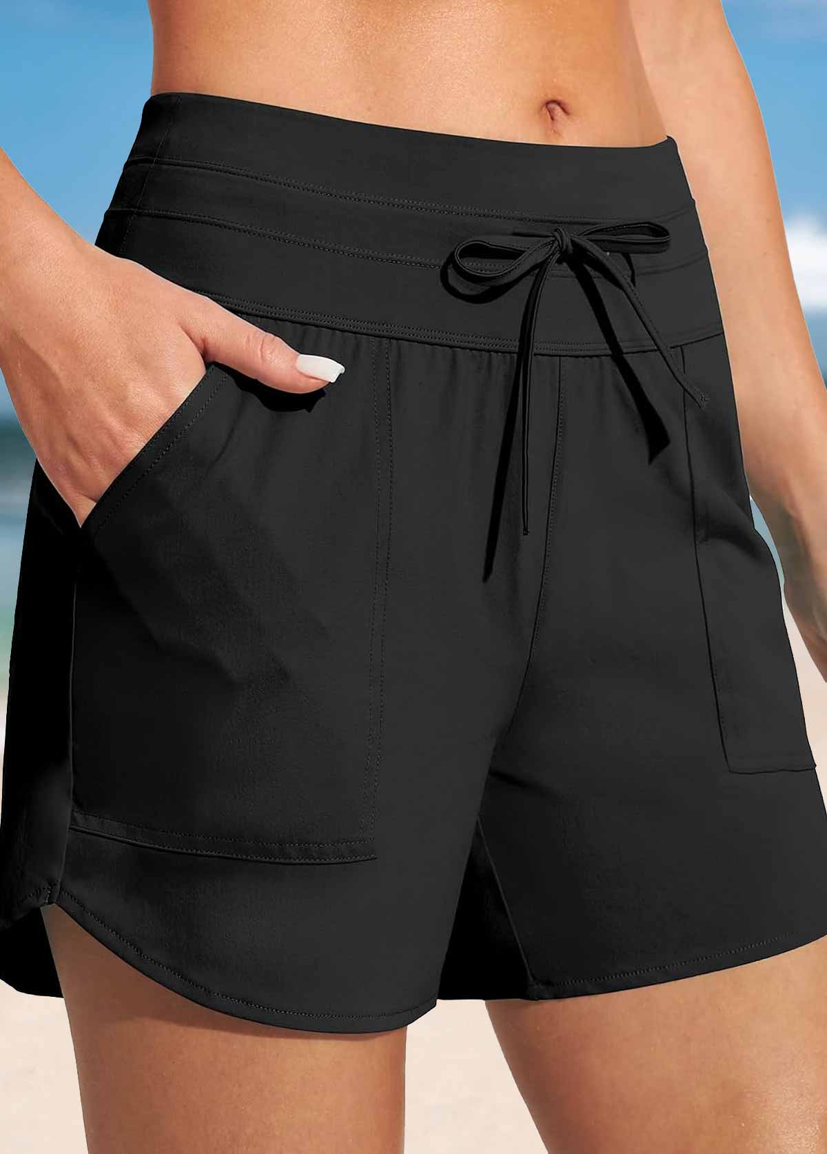 Black swimwear,Plain Color swimwear,ROTITA Black Color Mid Waisted Swim Shorts