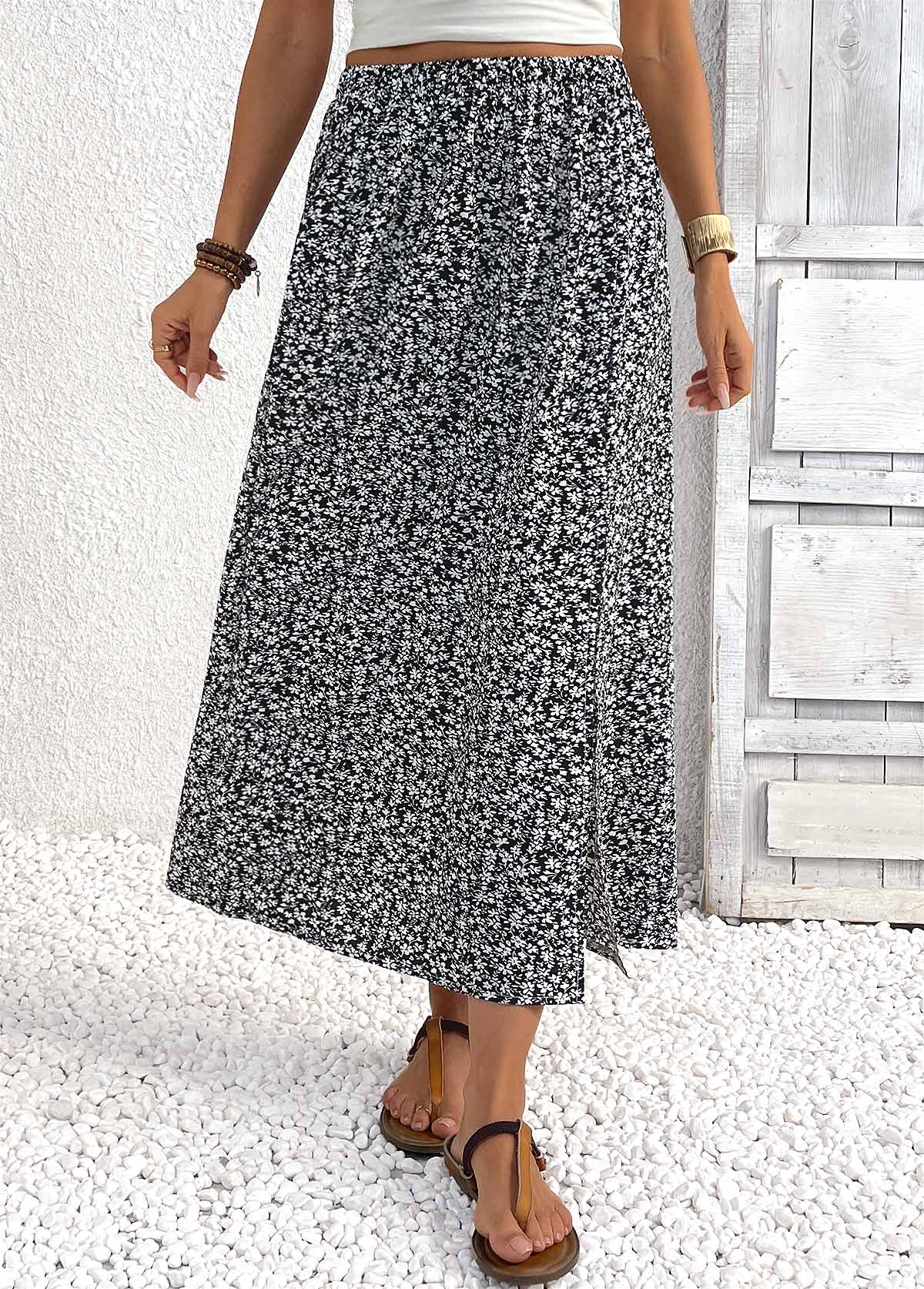 Black bottoms,Other bottoms,Black Maxi Elastic Waist A Line Skirt