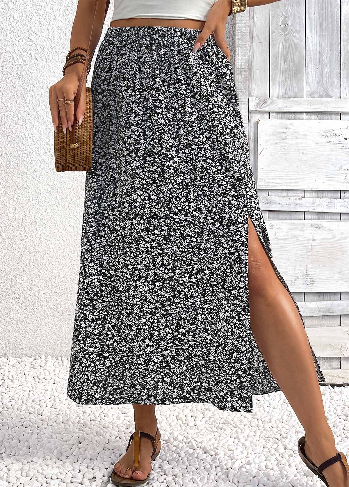 Black bottoms,Other bottoms,Black Maxi Elastic Waist A Line Skirt