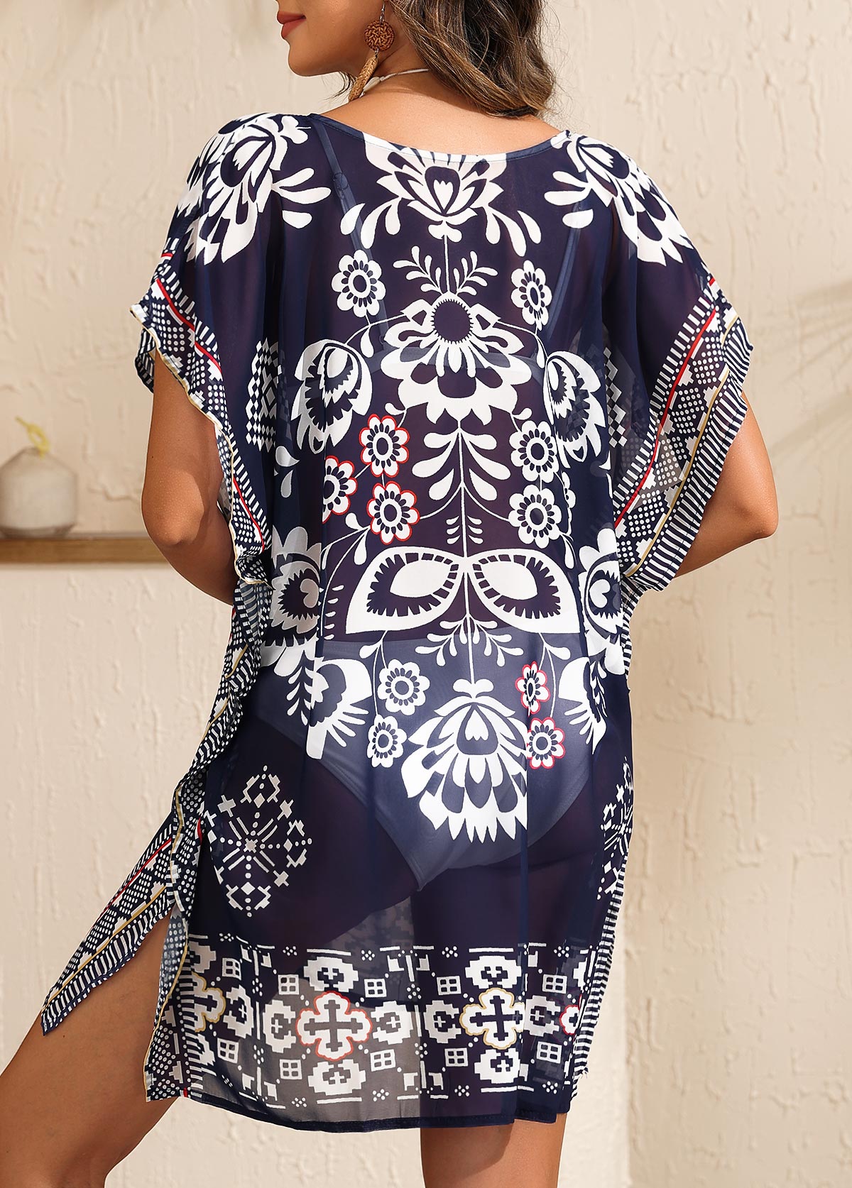 Navy swimwear,Tribal swimwear,Navy Tribal Print Lightweight Cover Up