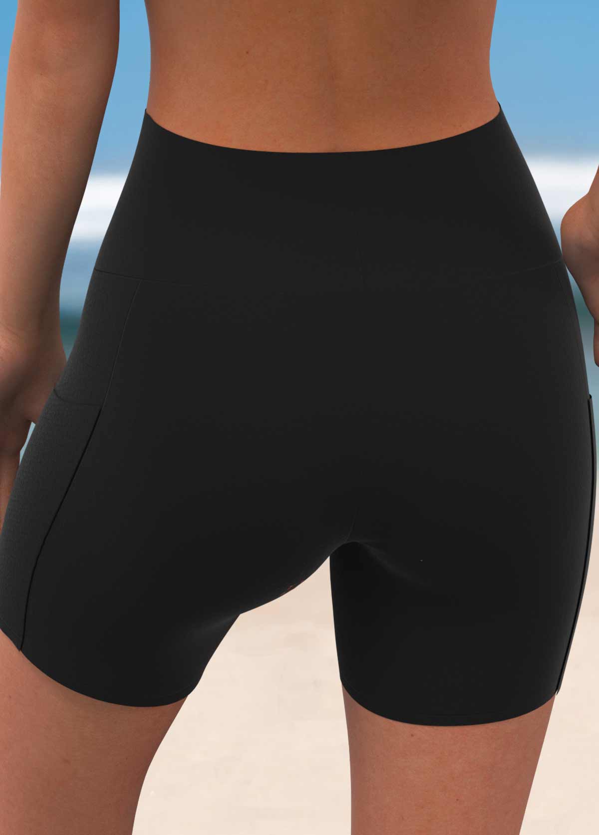 Black swimwear,Plain Color swimwear,ROTITA Black High Waisted Split Swim Shorts