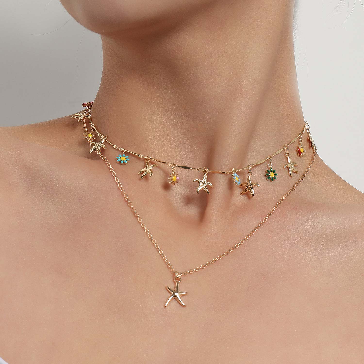 Golden jewelry,Golden Color Alloy Double Layer Necklace