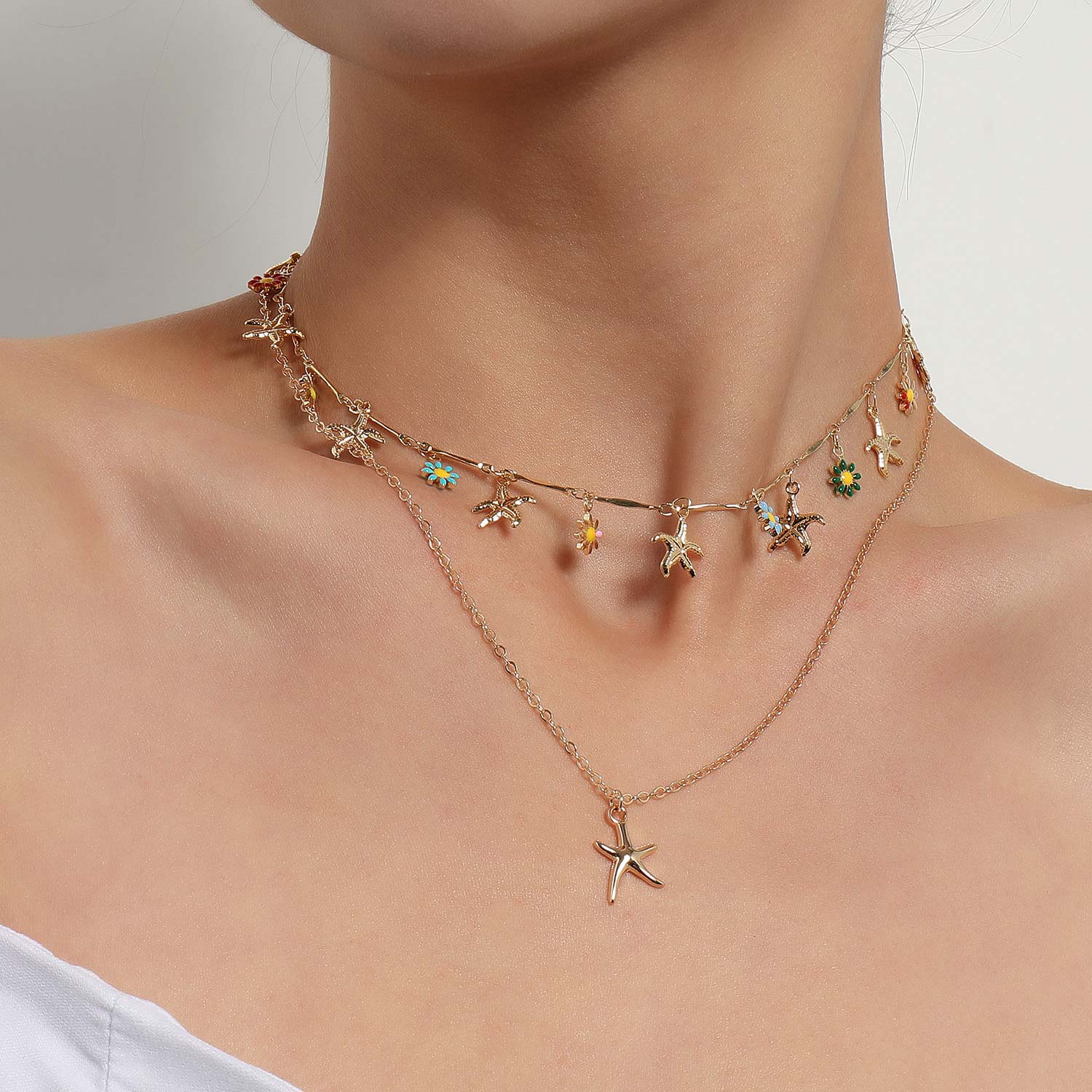 Golden jewelry,Golden Color Alloy Double Layer Necklace