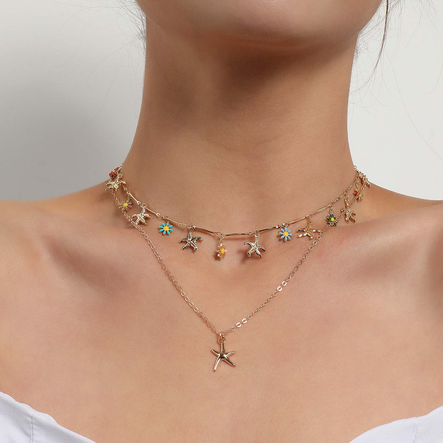 Golden jewelry,Golden Color Alloy Double Layer Necklace