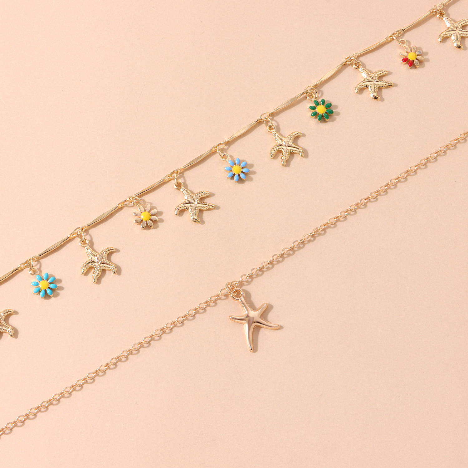 Golden jewelry,Golden Color Alloy Double Layer Necklace