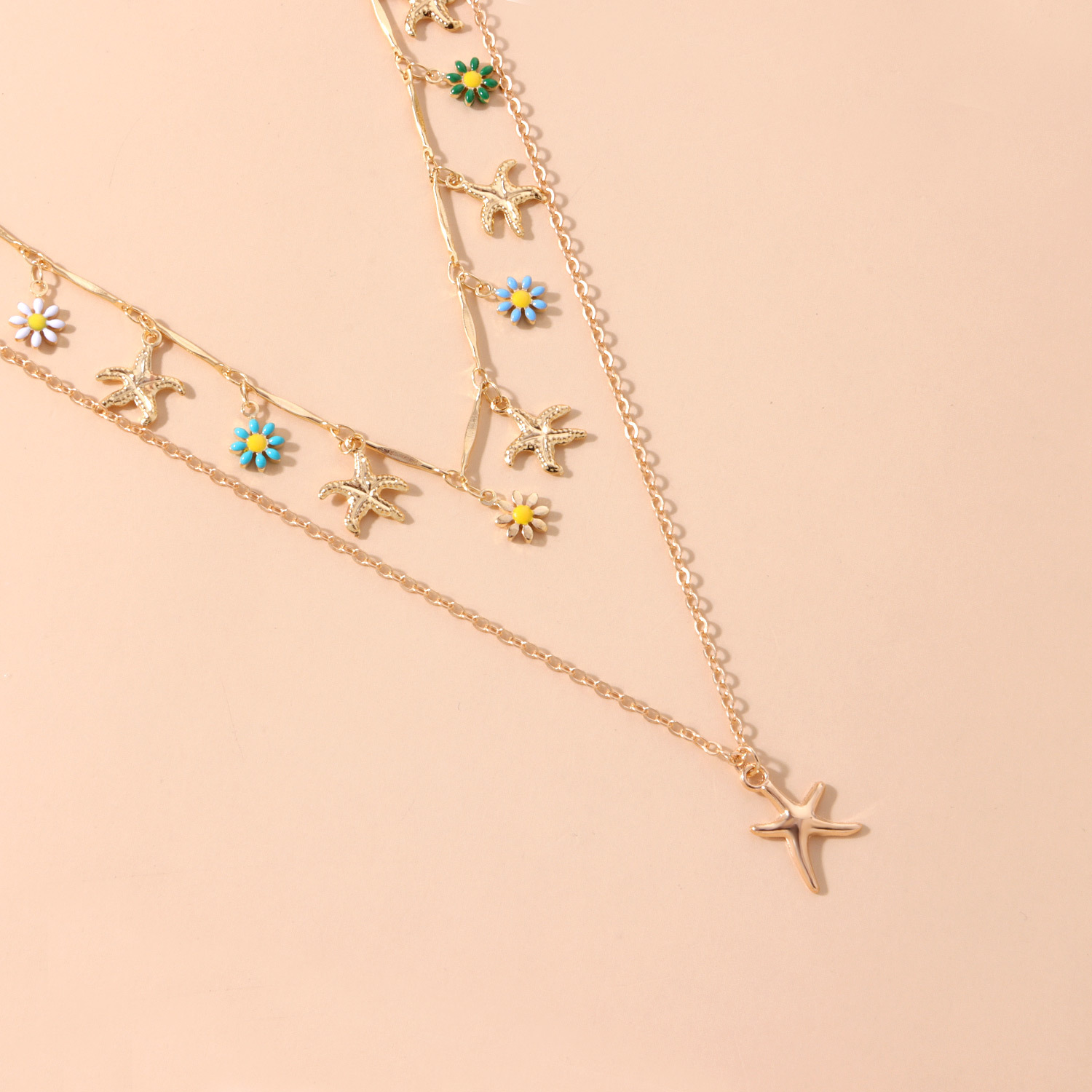 Golden jewelry,Golden Color Alloy Double Layer Necklace