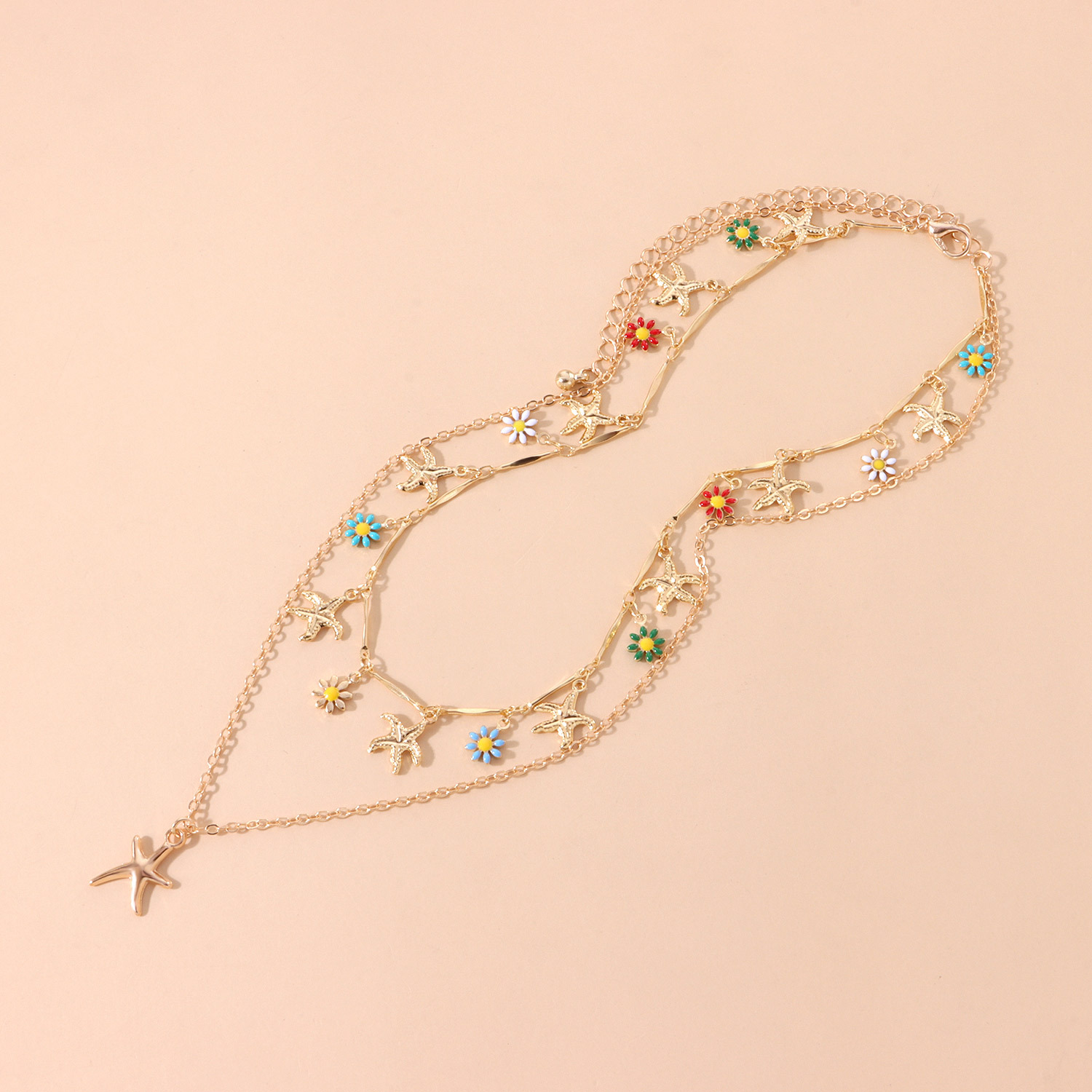 Golden jewelry,Golden Color Alloy Double Layer Necklace