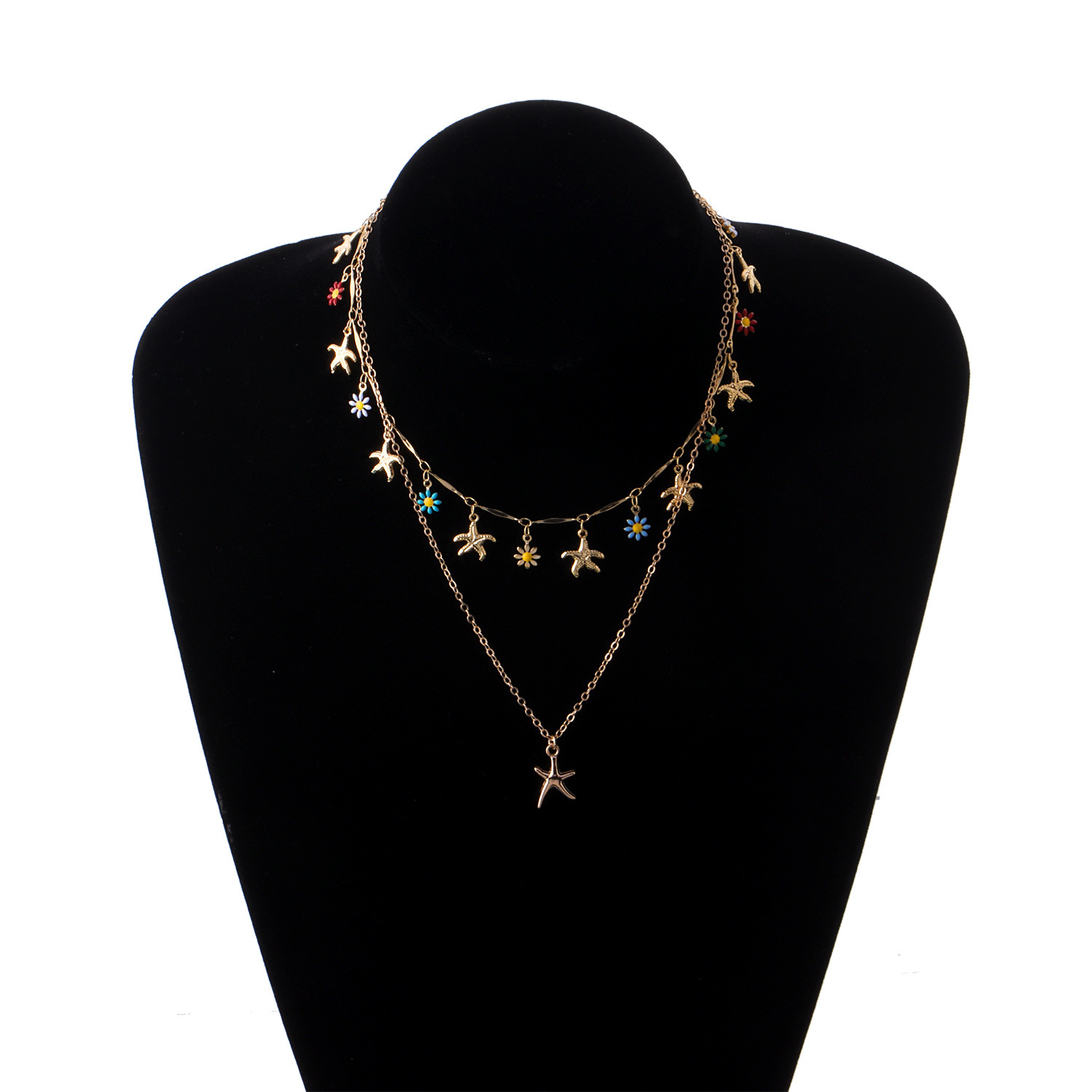 Golden jewelry,Golden Color Alloy Double Layer Necklace