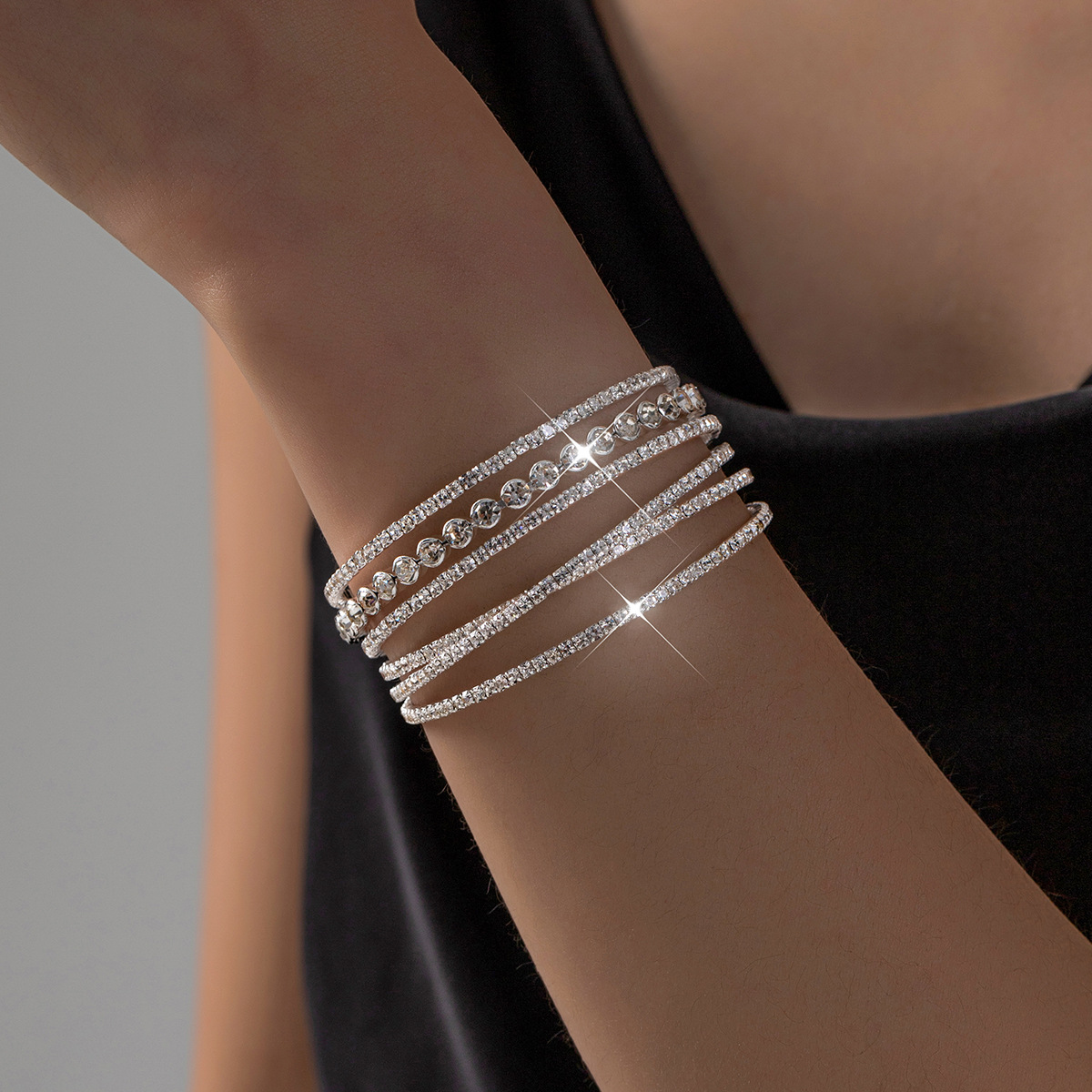 Silver jewelry,Silver Color Rhinestones Copper Material Bangle